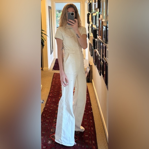 Good American Fit for Success Palazzo Cream Off White Denim Jumpsuit Boiler Suit - Picture 15 of 17